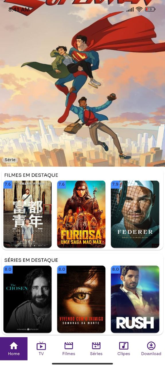 Catálogo VOD com filmes organizados por lista