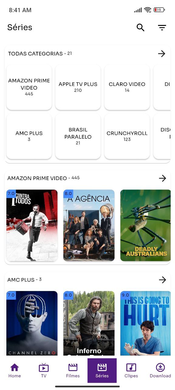 Tela de gerenciamento de listas M3U no IPTV Anywhere